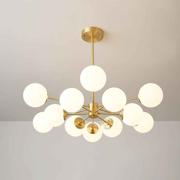 Lustre 12 Lumières Deux Niveaux Sputnik Opale Globe pour Salon