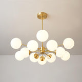 Lustre 12 Lumières Deux Niveaux Sputnik Opale Globe pour Salon