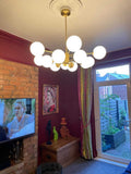 Lustre 12 Lumières Deux Niveaux Sputnik Opale Globe pour Salon
