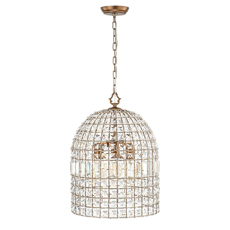 Lustre Cristal Laiton 1/3 Lumières Cage pour Salon