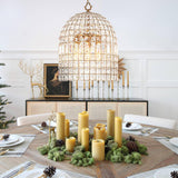 Lustre Cristal Laiton 1/3 Lumières Cage pour Salon