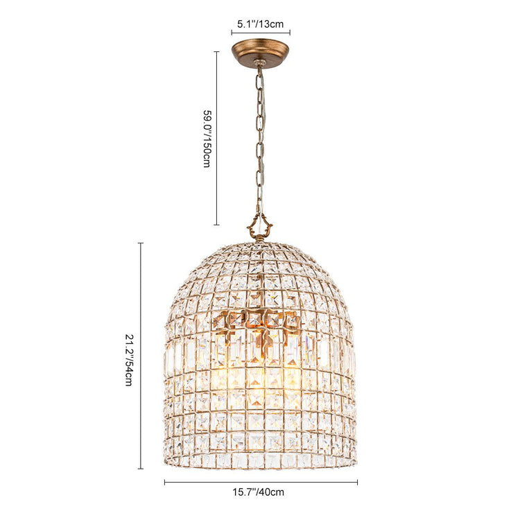 Lustre Cristal Laiton 1/3 Lumières Cage pour Salon