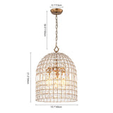 Lustre Cristal Laiton 1/3 Lumières Cage pour Salon