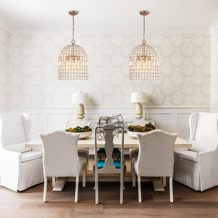Lustre Cristal Laiton 1/3 Lumières Cage pour Salon
