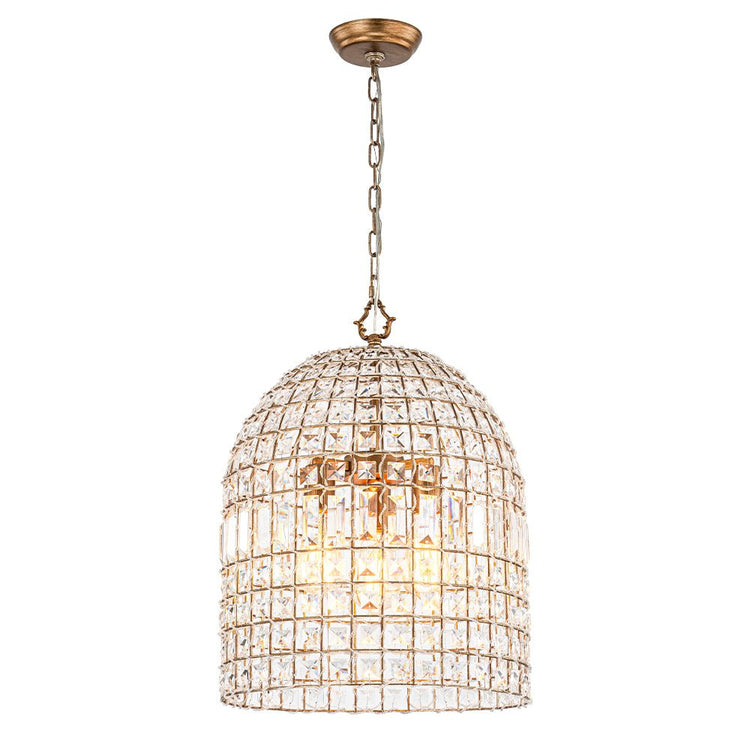Lustre Cristal Laiton 1/3 Lumières Cage pour Salon