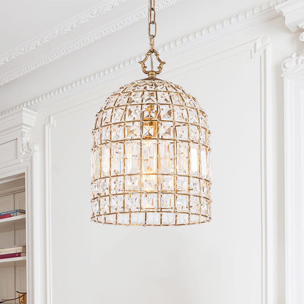 Lustre Cristal Laiton 1/3 Lumières Cage pour Salon