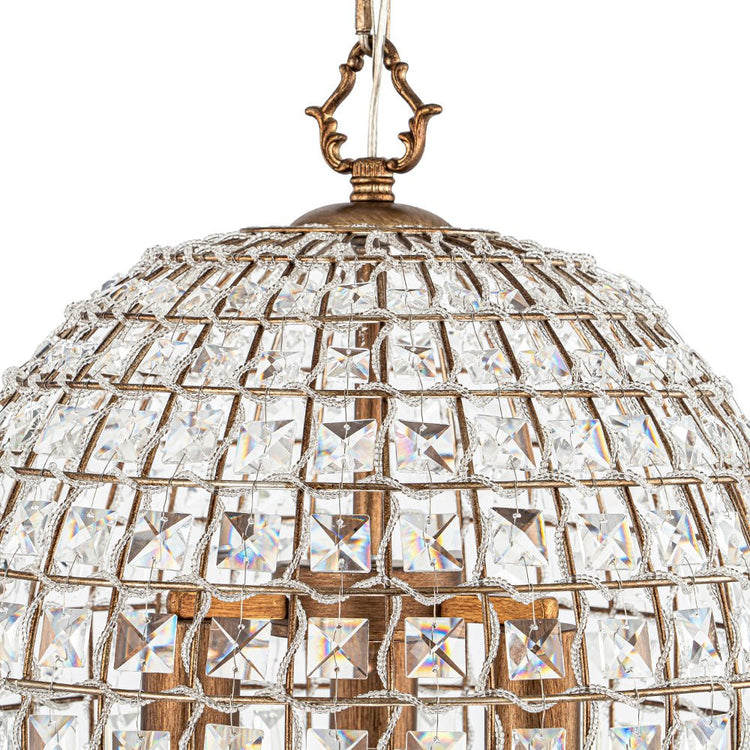 Lustre Cristal Laiton 1/3 Lumières Cage pour Salon