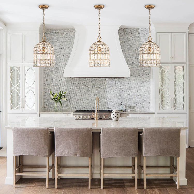 Lustre Cristal Laiton 1/3 Lumières Cage pour Salon