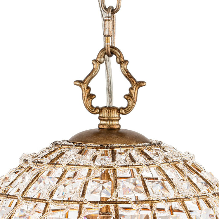 Lustre Cristal Laiton 1/3 Lumières Cage pour Salon