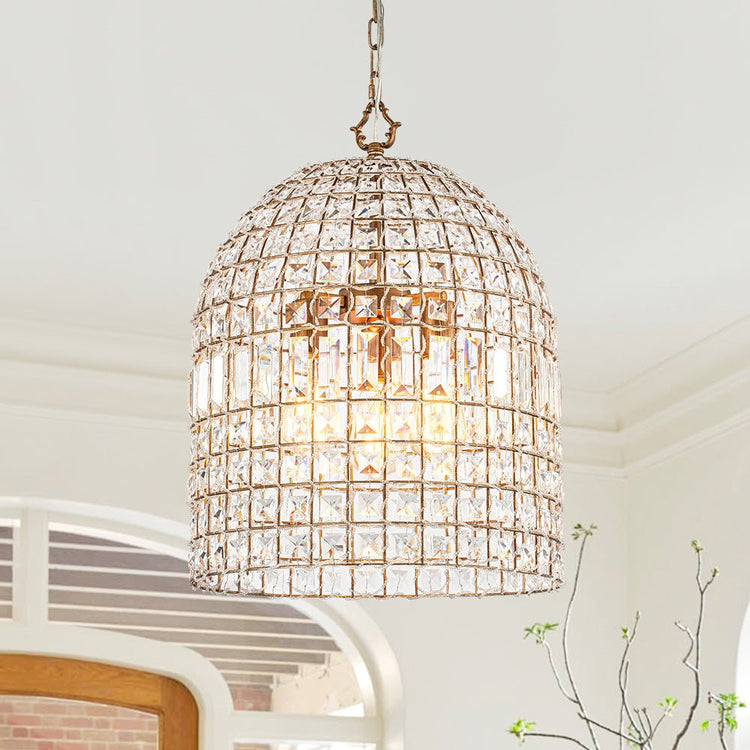 Lustre Cristal Laiton 1/3 Lumières Cage pour Salon