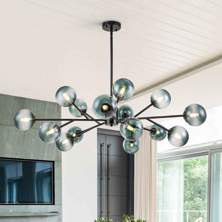 Lustre 15 Lumières Bleu Branche Sputnik pour Salon