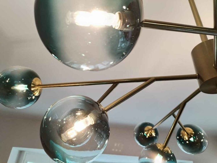 Lustre 15 Lumières Bleu Branche Sputnik pour Salon