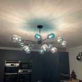 Lustre 15 Lumières Bleu Branche Sputnik pour Salon