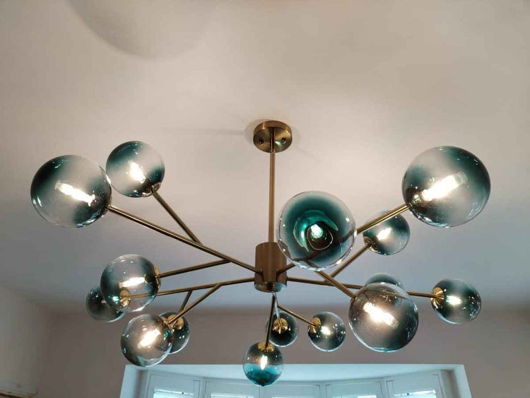 Lustre 15 Lumières Bleu Branche Sputnik pour Salon