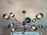 Lustre 15 Lumières Bleu Branche Sputnik pour Salon
