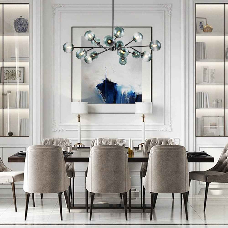 Lustre 15 Lumières Bleu Branche Sputnik pour Salon