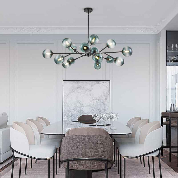 Lustre 15 Lumières Bleu Branche Sputnik pour Salon