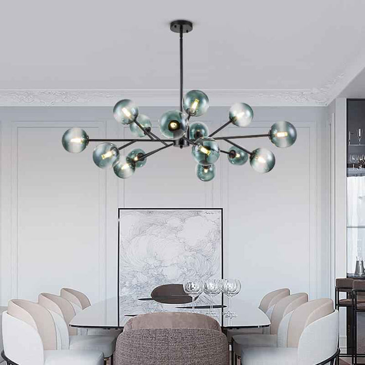Lustre 15 Lumières Bleu Branche Sputnik pour Salon