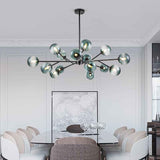 Lustre 15 Lumières Bleu Branche Sputnik pour Salon