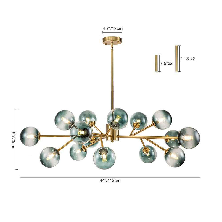Lustre 15 Lumières Bleu Branche Sputnik pour Salon