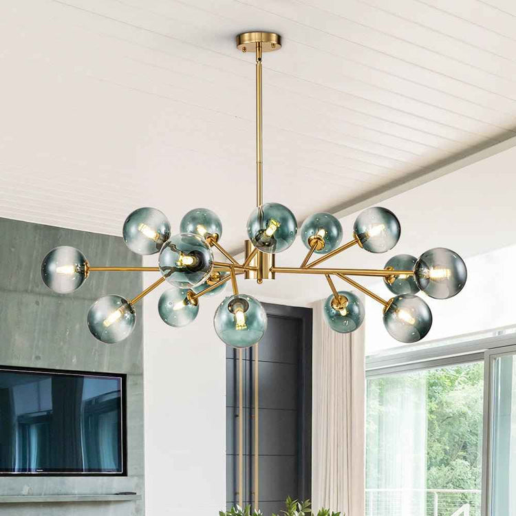 Lustre 15 Lumières Bleu Branche Sputnik pour Salon