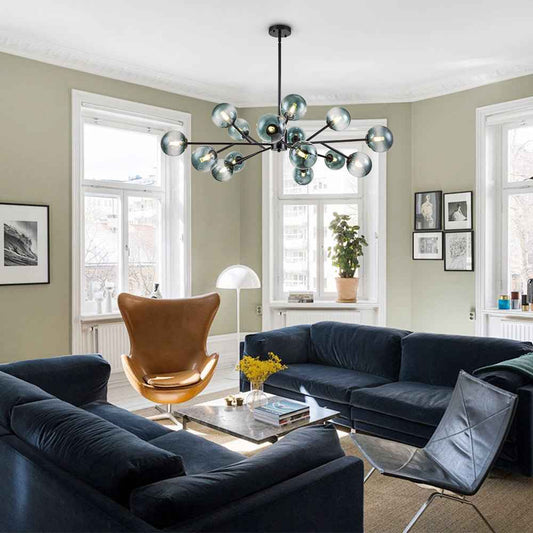 Lustre 15 Lumières Bleu Branche Sputnik pour Salon