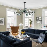Lustre 15 Lumières Bleu Branche Sputnik pour Salon