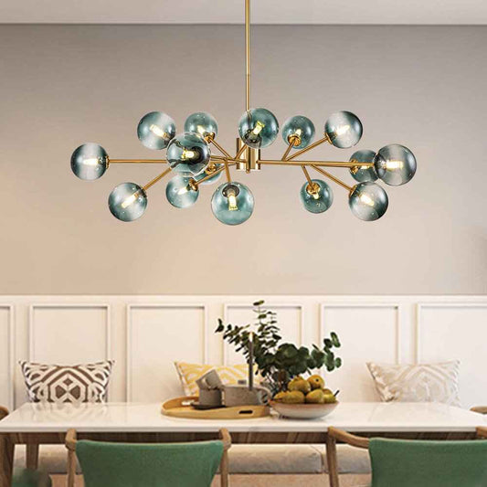 Lustre 15 Lumières Bleu Branche Sputnik pour Salon