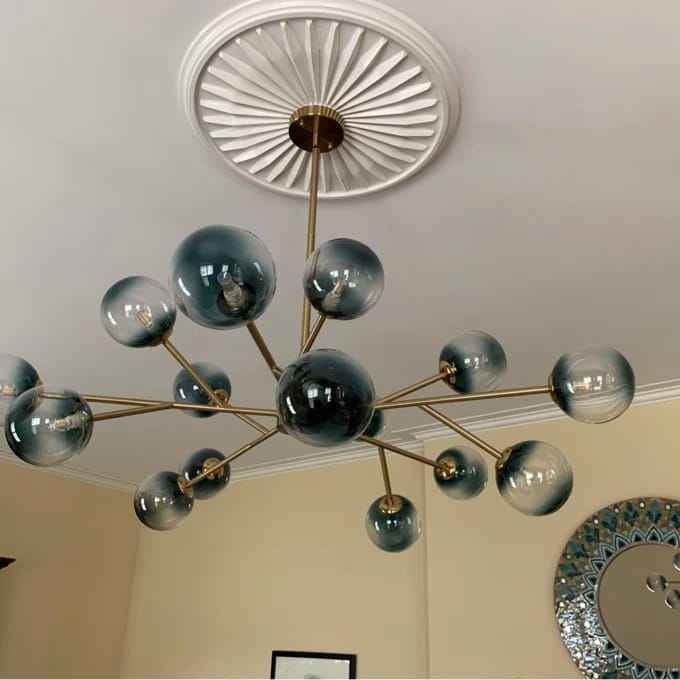 Lustre 15 Lumières Bleu Branche Sputnik pour Salon