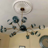Lustre 15 Lumières Bleu Branche Sputnik pour Salon