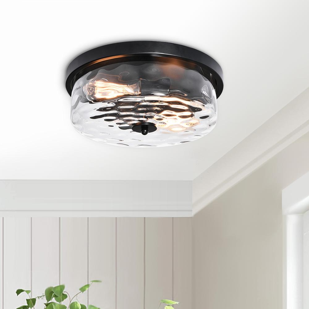 Plafonnier Salon Bulle 2 Lumières en Verre 33 cm