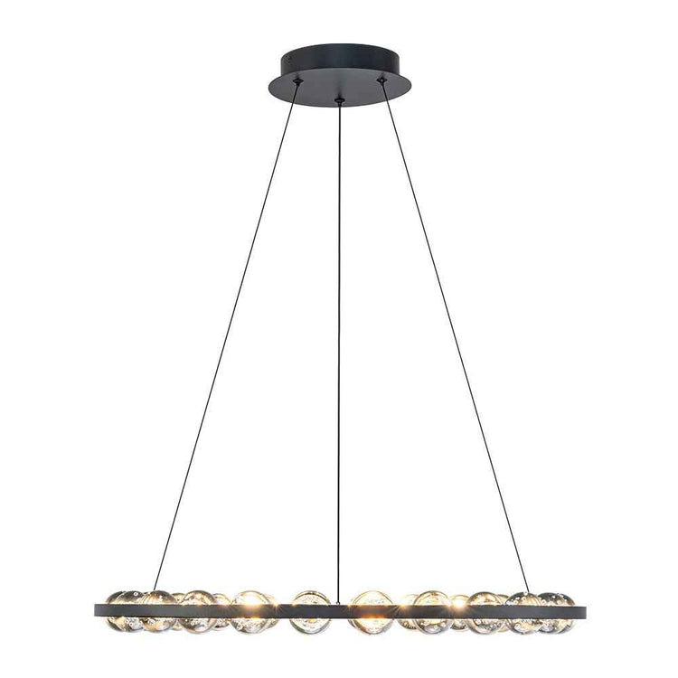 Lustre LED cercle noir, base de plafond ronde et anneau en verre avec coupoles.