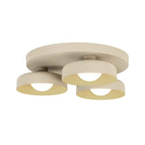 Plafonnier LED 3 lumières beige, trois abats-jour ronds et lumière centrale
