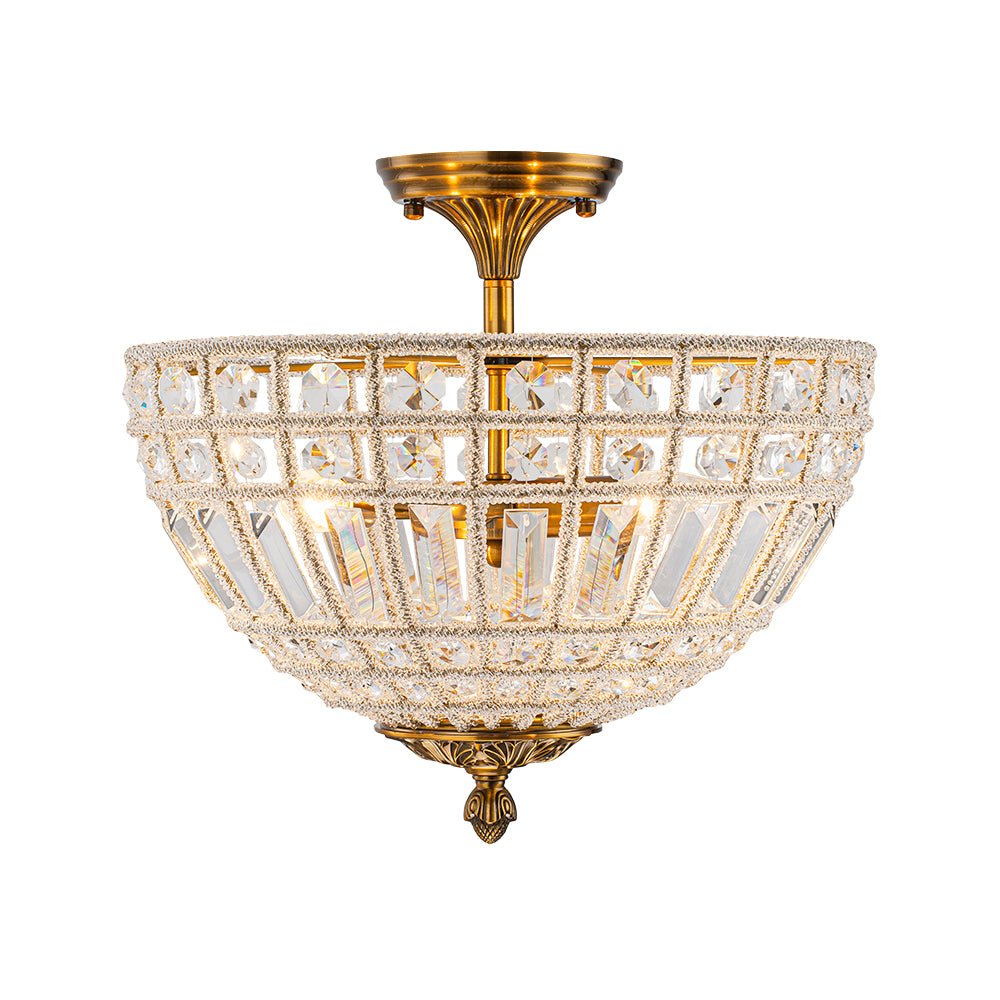 Plafonnier Verre Cristal 3 Lumières Laiton pour Salon