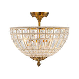 Plafonnier Verre Cristal 3 Lumières Laiton pour Salon