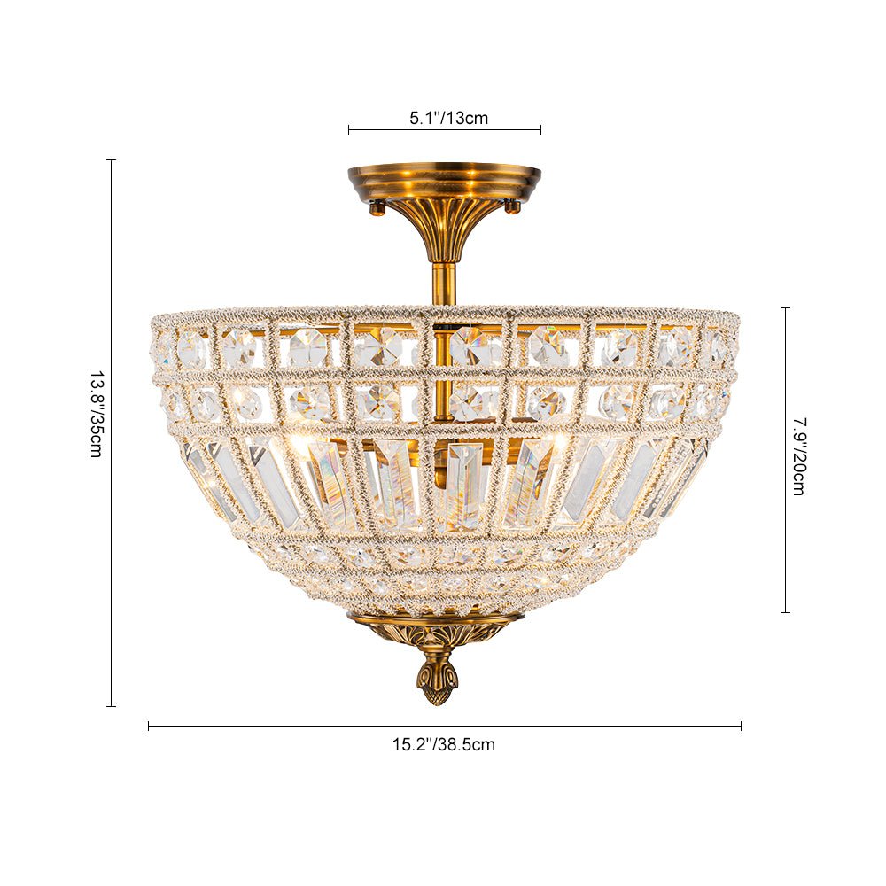 Plafonnier Verre Cristal 3 Lumières Laiton pour Salon