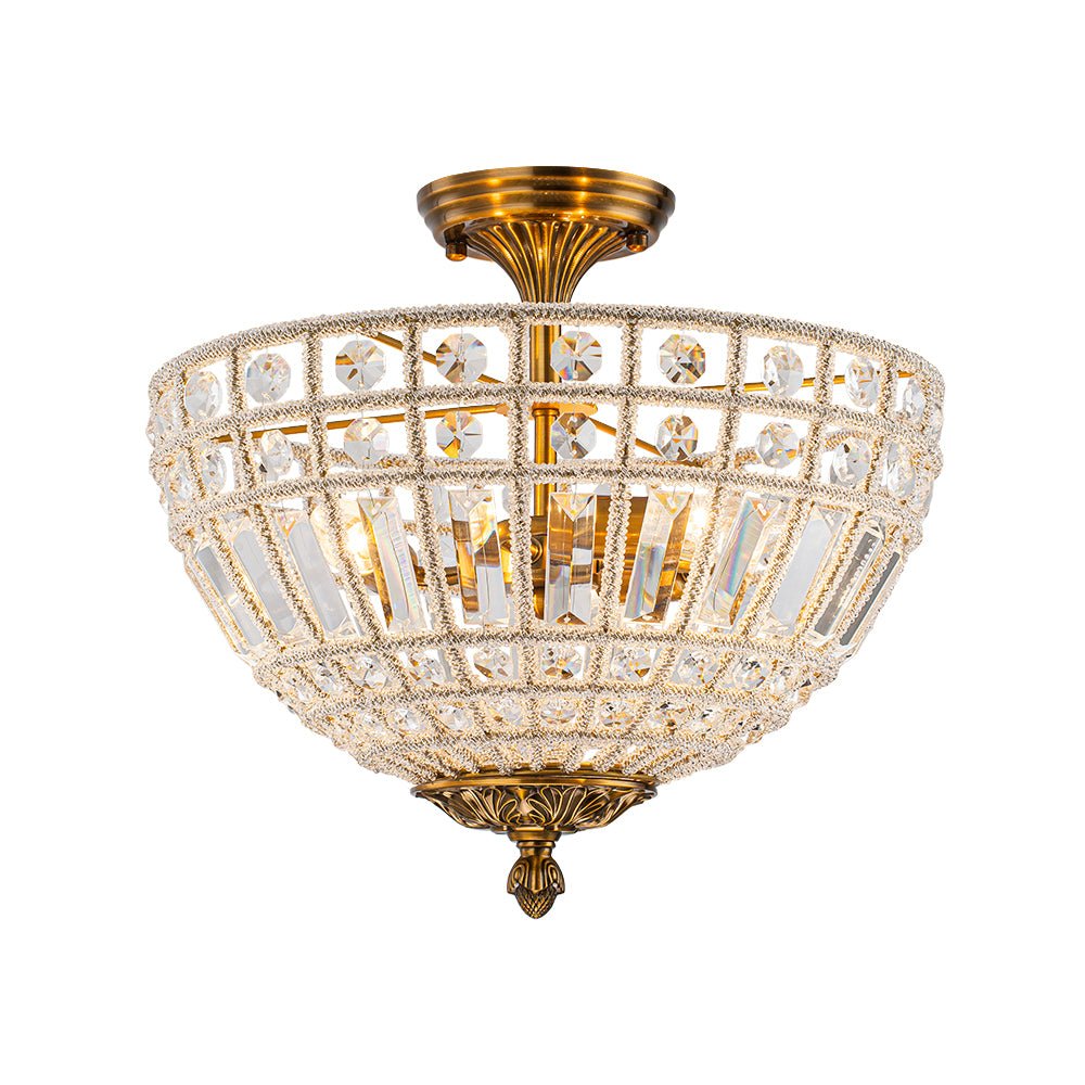 Plafonnier Verre Cristal 3 Lumières Laiton pour Salon