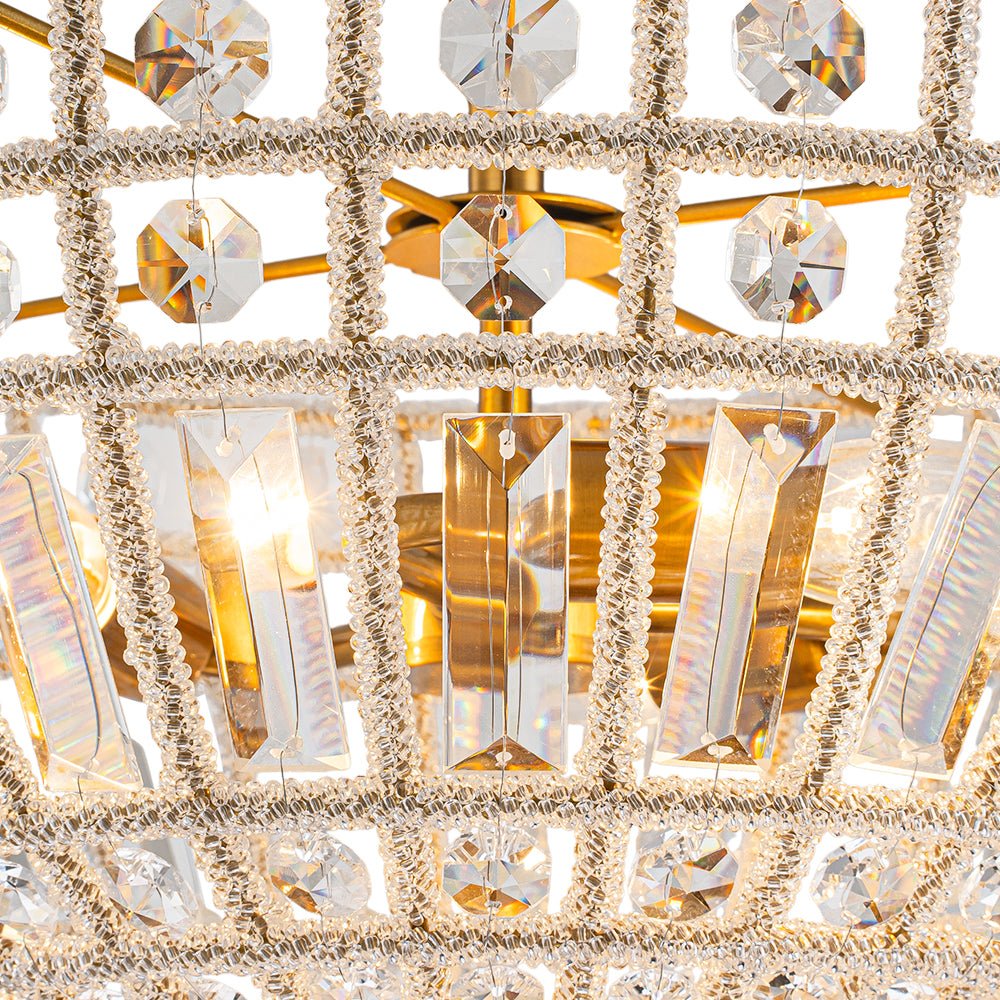 Plafonnier Verre Cristal 3 Lumières Laiton pour Salon