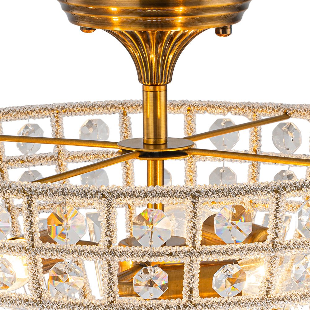 Plafonnier Verre Cristal 3 Lumières Laiton pour Salon