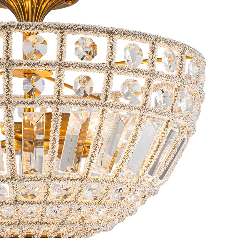 Plafonnier Verre Cristal 3 Lumières Laiton pour Salon