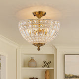 Plafonnier Verre Cristal 3 Lumières Laiton pour Salon