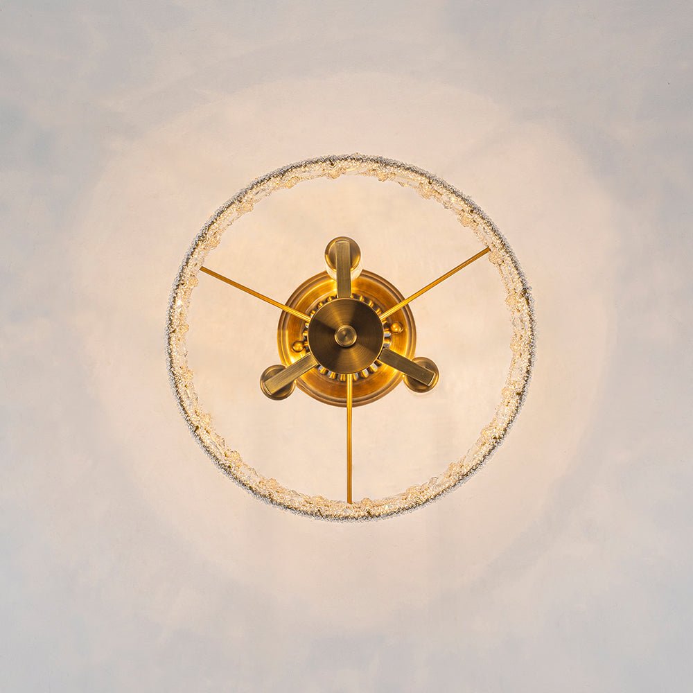 Plafonnier Cristal Laiton 3 Lumières Tambour pour Salon