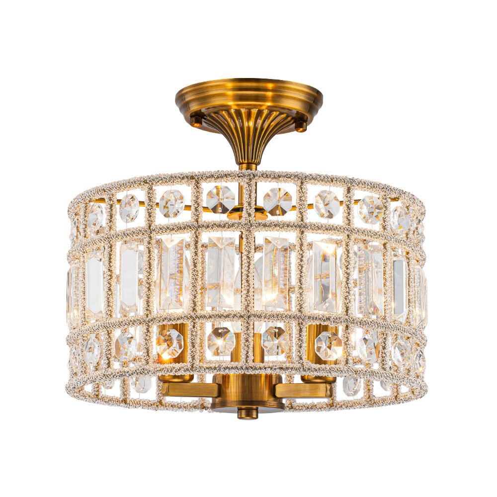 Plafonnier Cristal Laiton 3 Lumières Tambour pour Salon