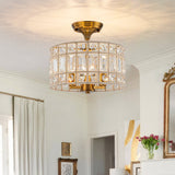 Plafonnier Cristal Laiton 3 Lumières Tambour pour Salon