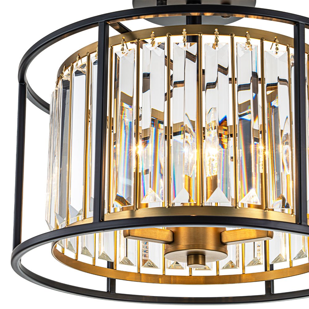 Plafonnier 3 Lumières Cage Cristal Verre Tambour Semi-Encastré pour Cuisine
