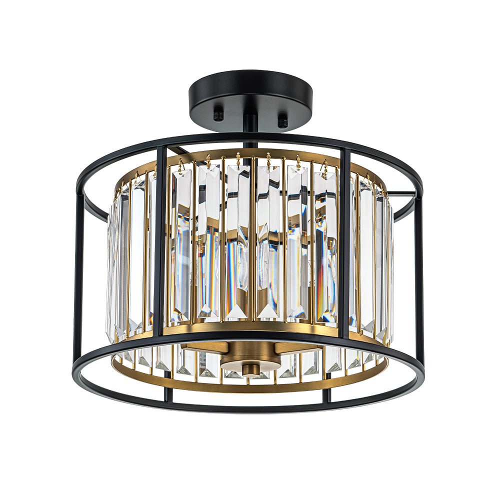 Plafonnier 3 Lumières Cage Cristal Verre Tambour Semi-Encastré pour Cuisine