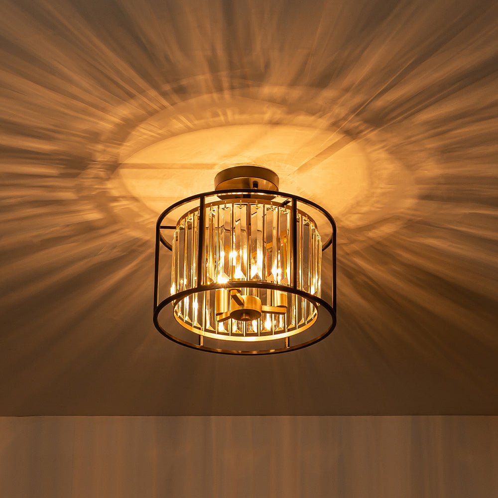 Plafonnier 3 Lumières Cage Cristal Verre Tambour Semi-Encastré pour Cuisine