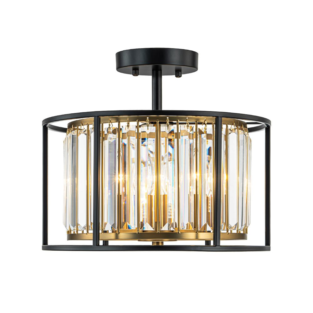 Plafonnier 3 Lumières Cage Cristal Verre Tambour Semi-Encastré pour Cuisine