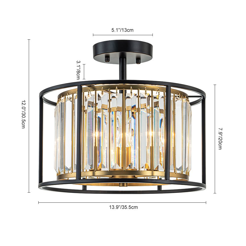 Plafonnier 3 Lumières Cage Cristal Verre Tambour Semi-Encastré pour Cuisine