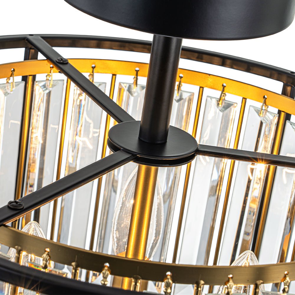 Plafonnier 3 Lumières Cage Cristal Verre Tambour Semi-Encastré pour Cuisine